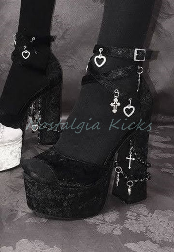 Platform Sneakers Chunky - Gothic Black Velvet Platform High Heel