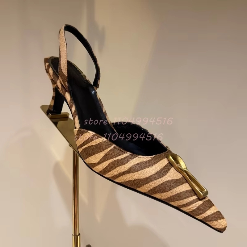 Women'S Shoes Kitten Heels - Metal Buckle Striped Pointed Kitten Heel
