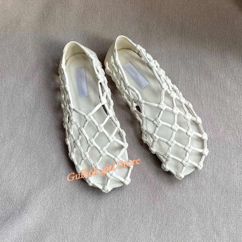 Women Shoes Loafers - French Woven Mesh Hollow flat Sandals