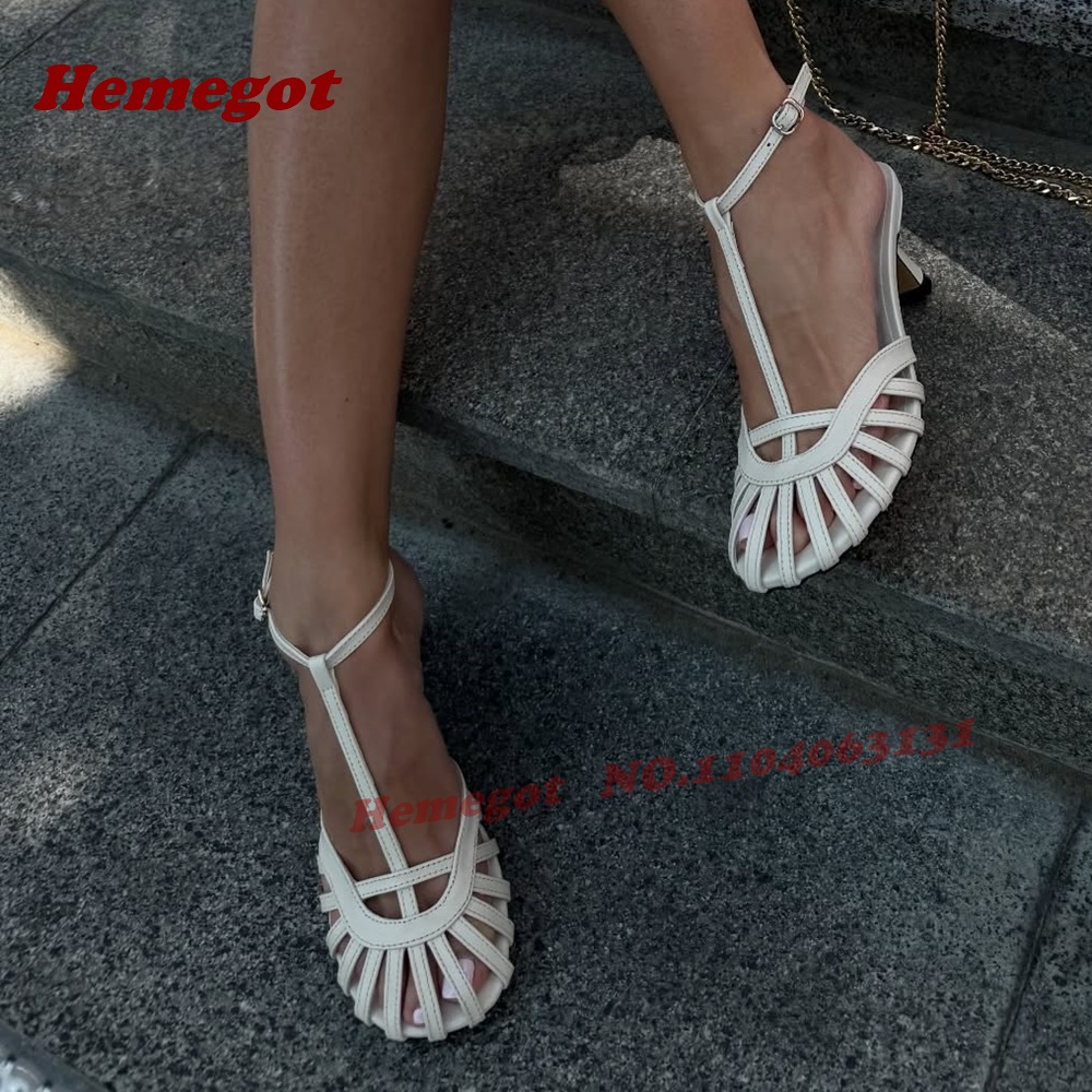 T-Strap Cage Heels White Round – Women'S Shoes Kitten Heels recenzja i cena