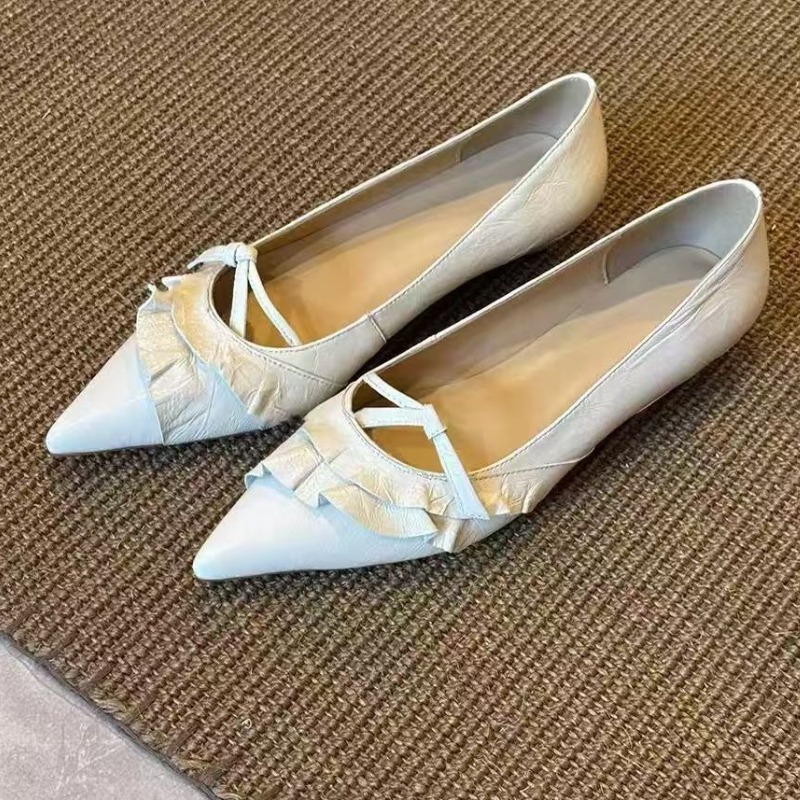 Elegant Leather Ruffles Low-he – Women'S Shoes Kitten Heels recenzja i cena