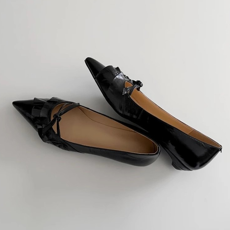 Elegant Leather Ruffles Low-he – Women'S Shoes Kitten Heels recenzja i cena