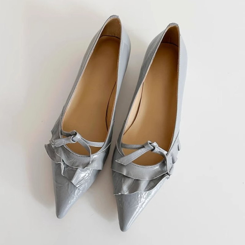 Elegant Leather Ruffles Low-he – Women'S Shoes Kitten Heels recenzja i cena