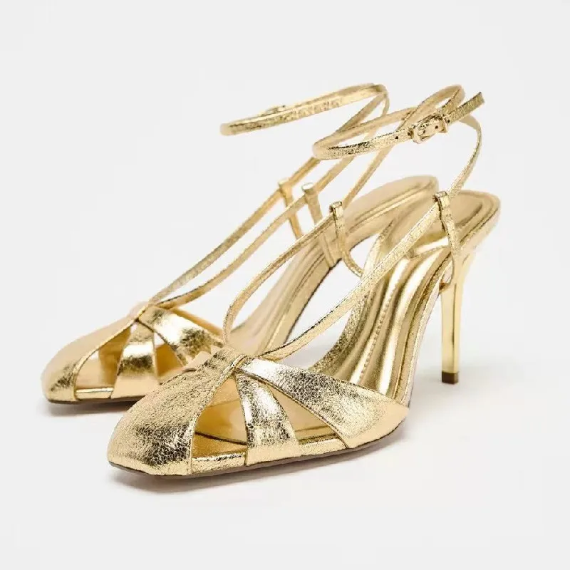 Fashion Gold Thin Heeled Sanda – Women Shoes Luxury Brand recenzja i cena