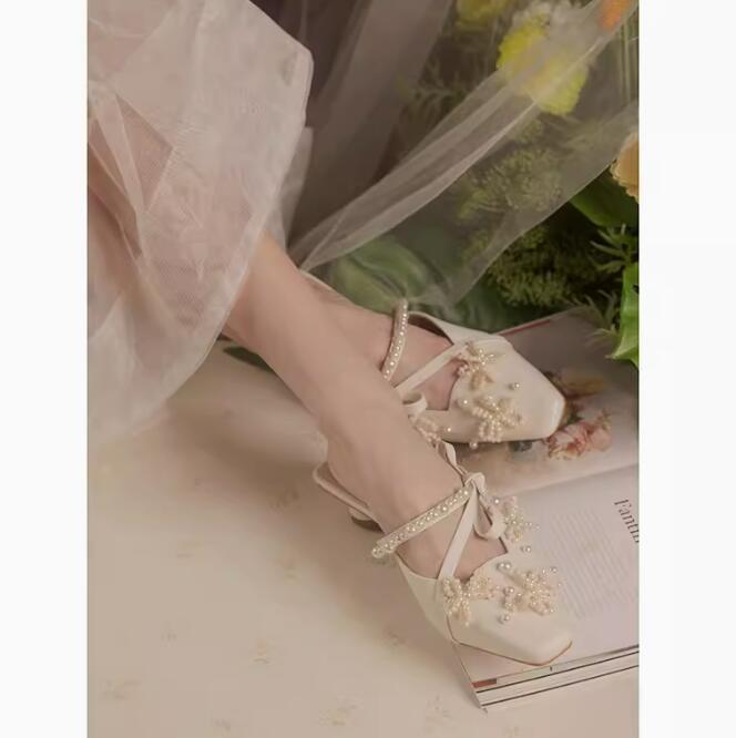 Pearl beadings bow Side Strap  – Women'S Shoes Kitten Heels recenzja i cena