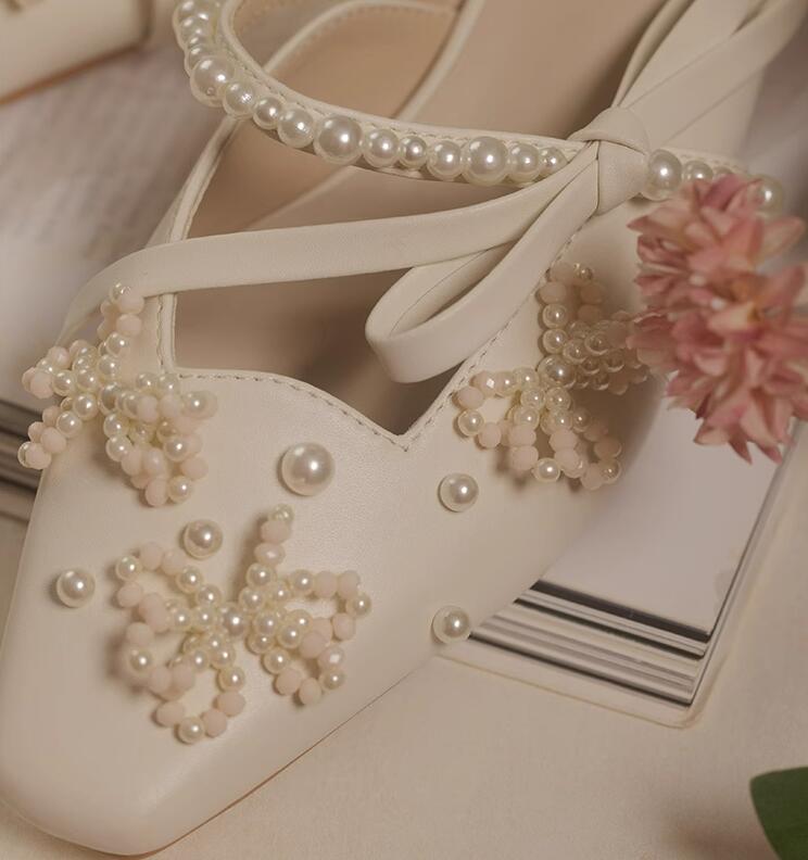 Pearl beadings bow Side Strap  – Women'S Shoes Kitten Heels recenzja i cena