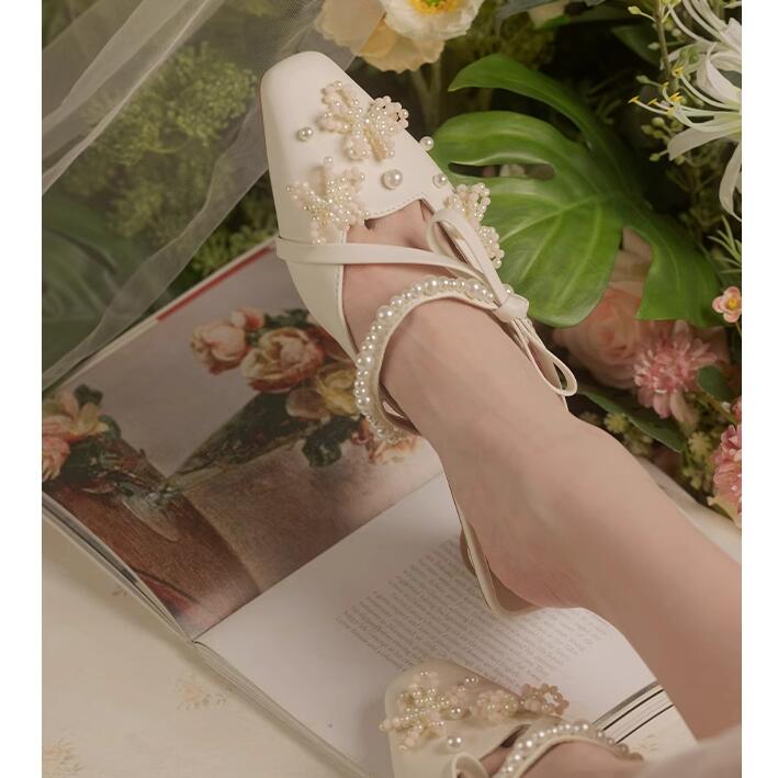 Pearl beadings bow Side Strap  – Women'S Shoes Kitten Heels recenzja i cena