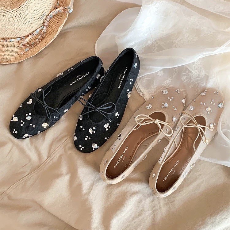 Mesh Rhinestone Bow Flat Mary  – Women Shoes Loafers recenzja i cena
