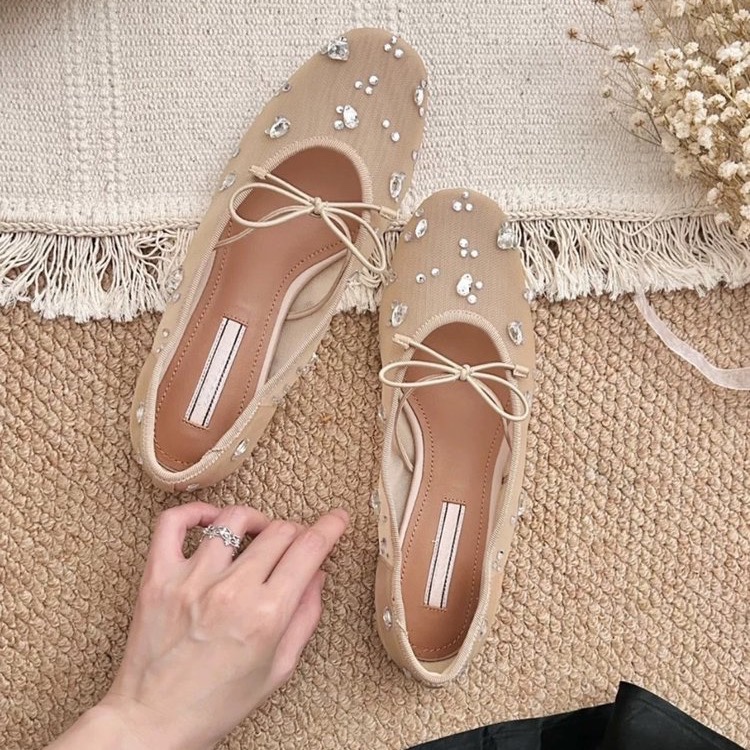 Mesh Rhinestone Bow Flat Mary  – Women Shoes Loafers recenzja i cena